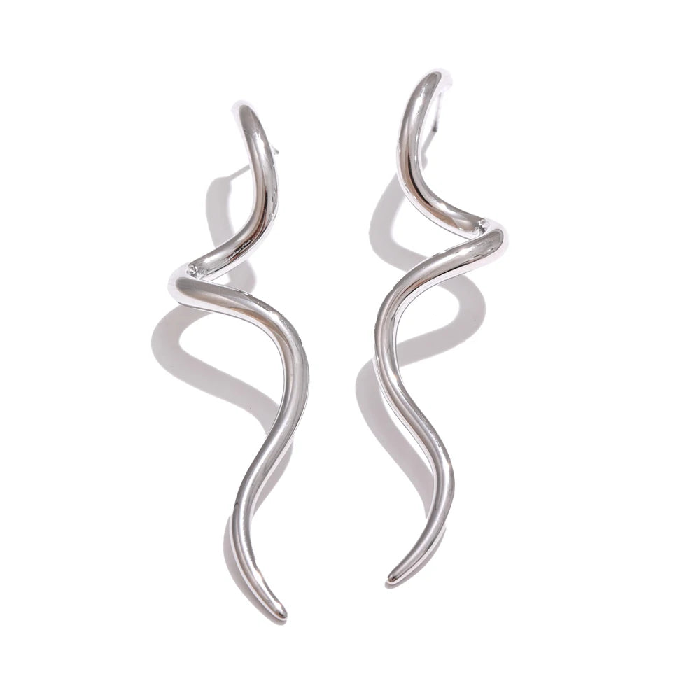 Metal modern flowing long stud earrings women - product image