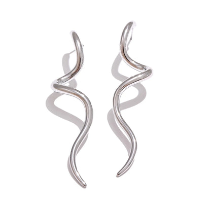 Metal modern flowing long stud earrings women - product image