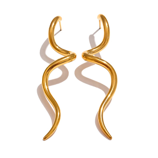 Metal modern flowing long stud earrings women - product image