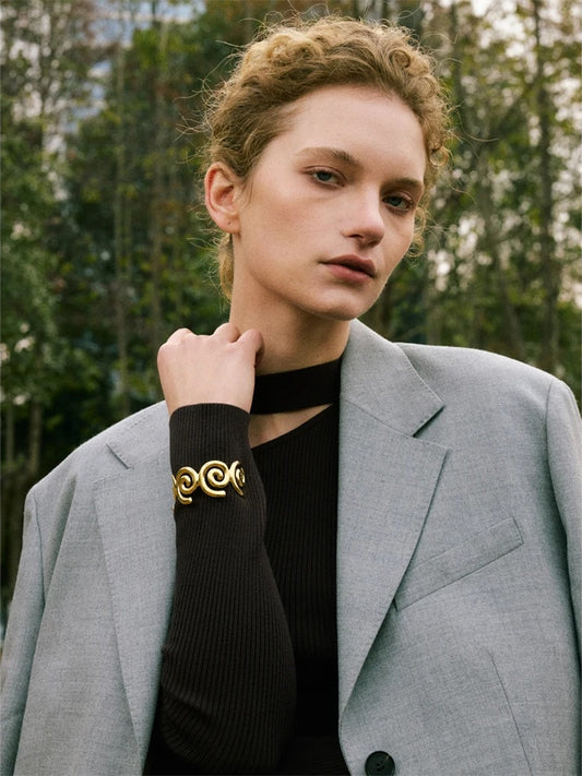Metal shell shape smooth cuff bracelet - product image