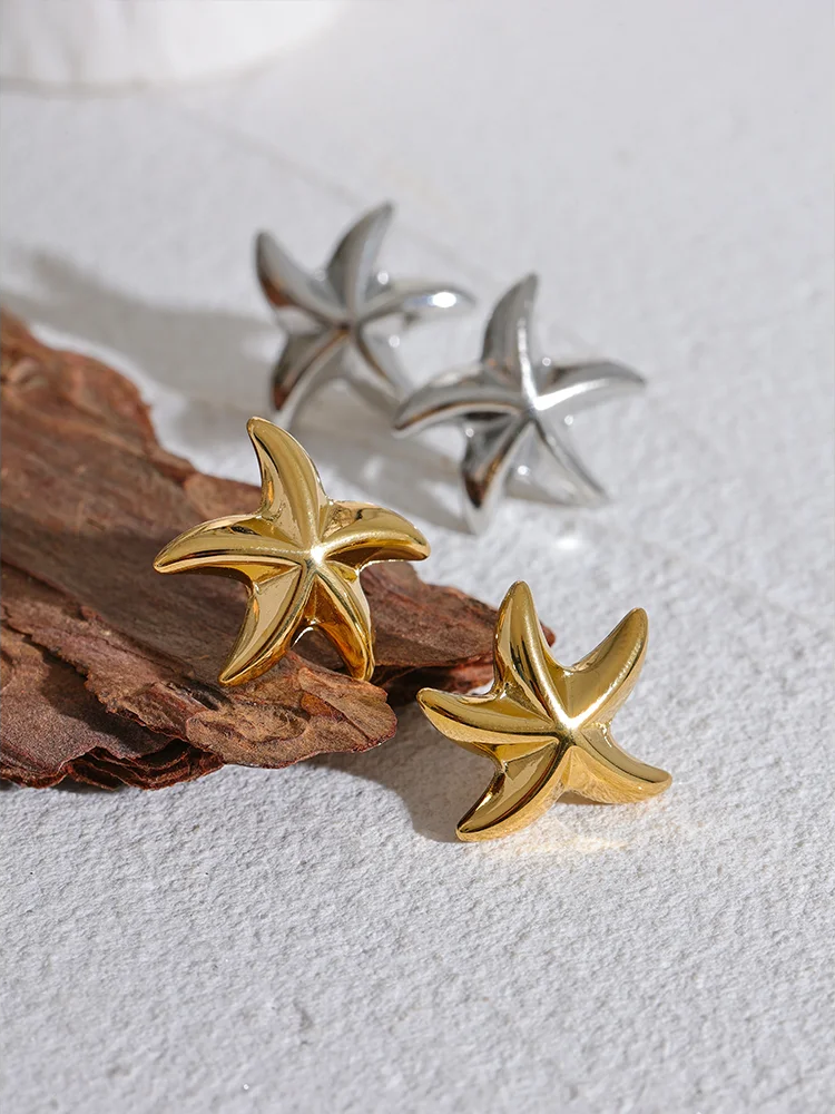 Metal starfish abstract stud earrings - product image