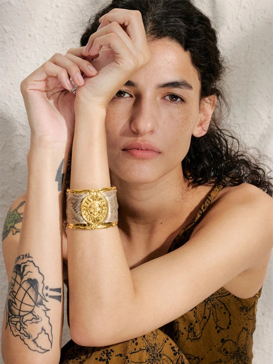 Metal sun cuff wide statement bracelet - product image