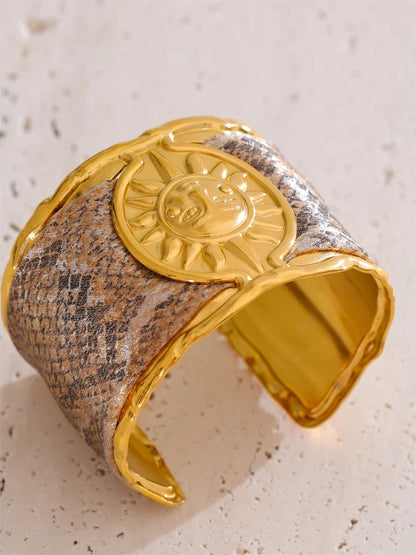 Metal sun cuff wide statement bracelet - product image