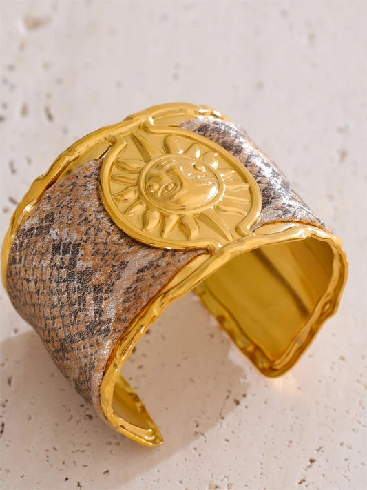 Metal sun cuff wide statement bracelet - product image