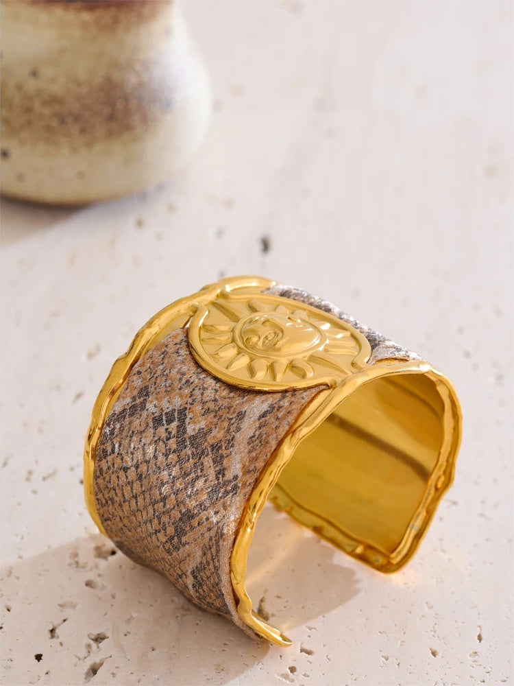Metal sun cuff wide statement bracelet - product image