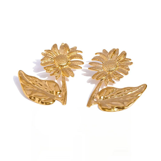 Metal sunflower golden stud earrings women's daily - product image