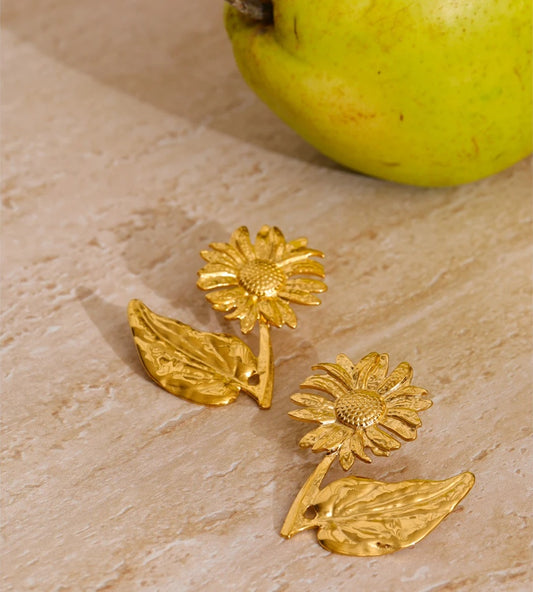 Metal sunflower golden stud earrings women's daily - product image