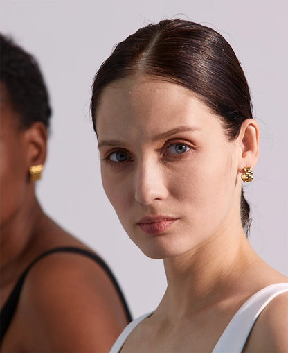 Metal texture abstract hoop earrings - product image