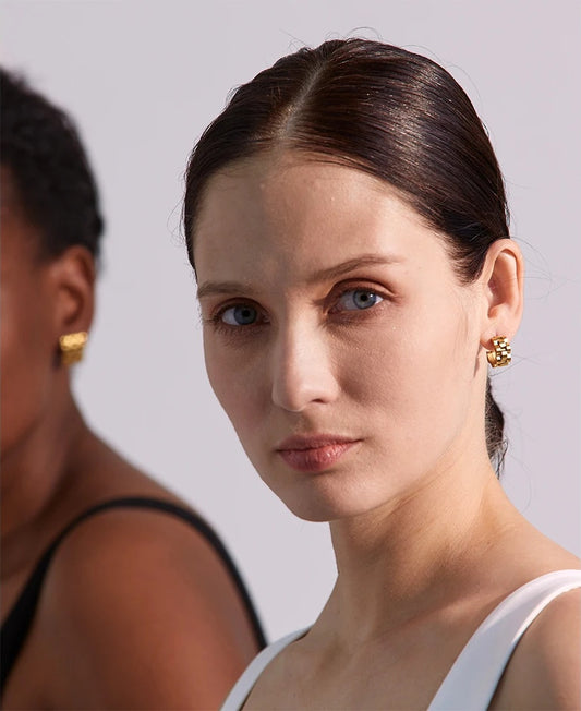 Metal texture abstract hoop earrings - product image