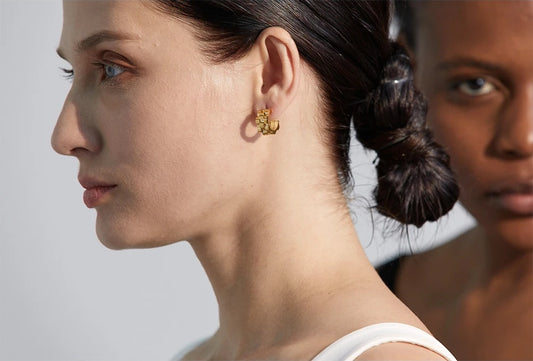 Metal texture abstract hoop earrings - product image