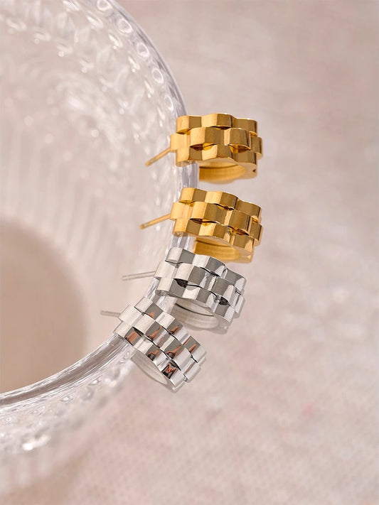 Metal texture abstract hoop earrings - product image