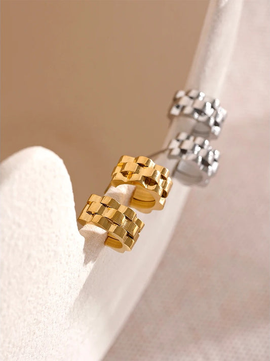 Metal texture abstract hoop earrings - product image