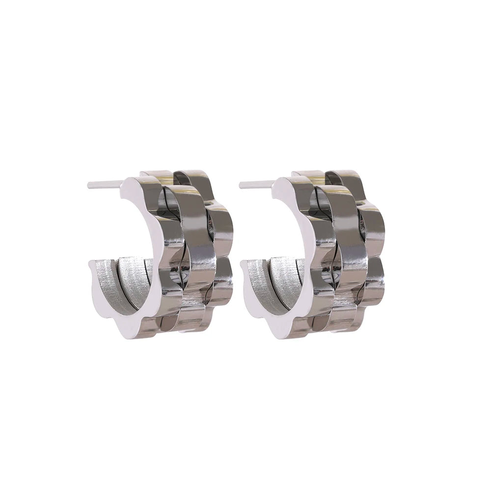 Metal texture abstract hoop earrings - product image