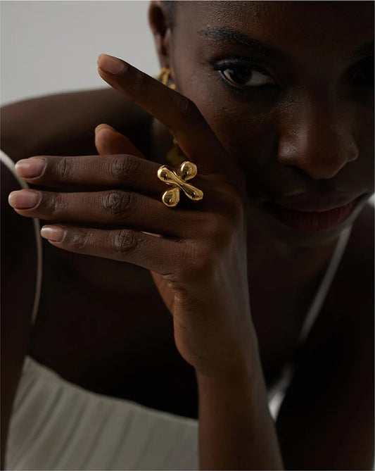 Metallic textured minimalist cocktail ring women - product image