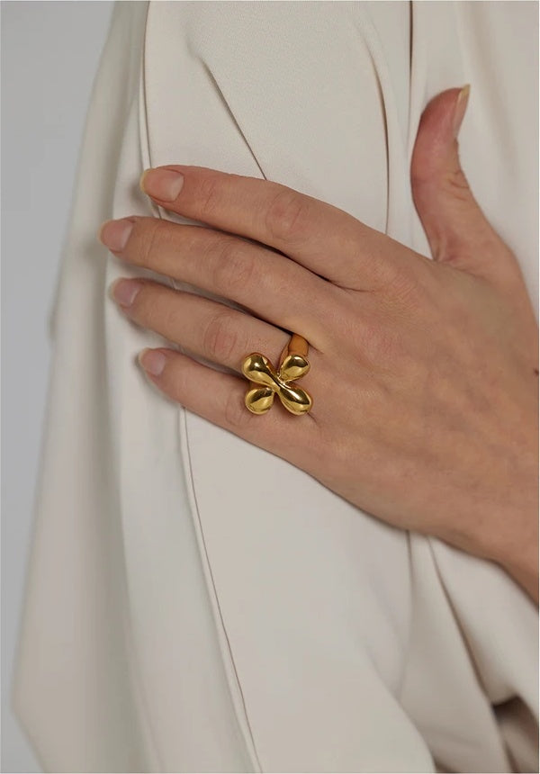 Metallic textured minimalist cocktail ring women - product image