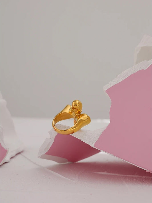 Metallic textured minimalist cocktail ring women - product image