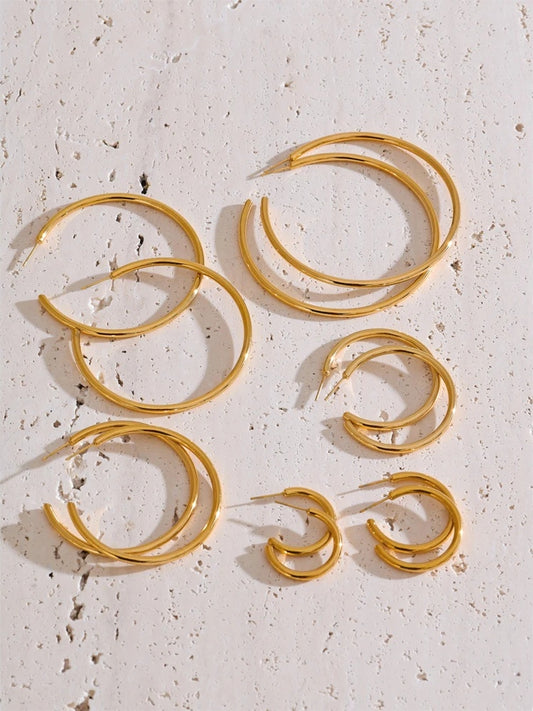 Minimalist c-shape round daily waterproof hoop earrings - product image