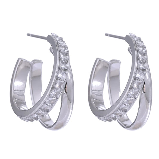 Minimalist cubic zirconia bling stud earrings - product image