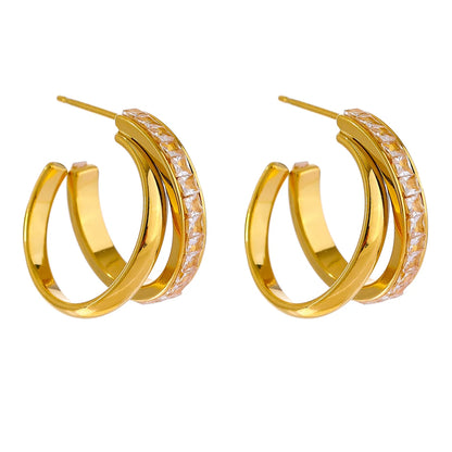 Minimalist cubic zirconia bling stud earrings - product image