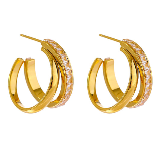 Minimalist cubic zirconia bling stud earrings - product image