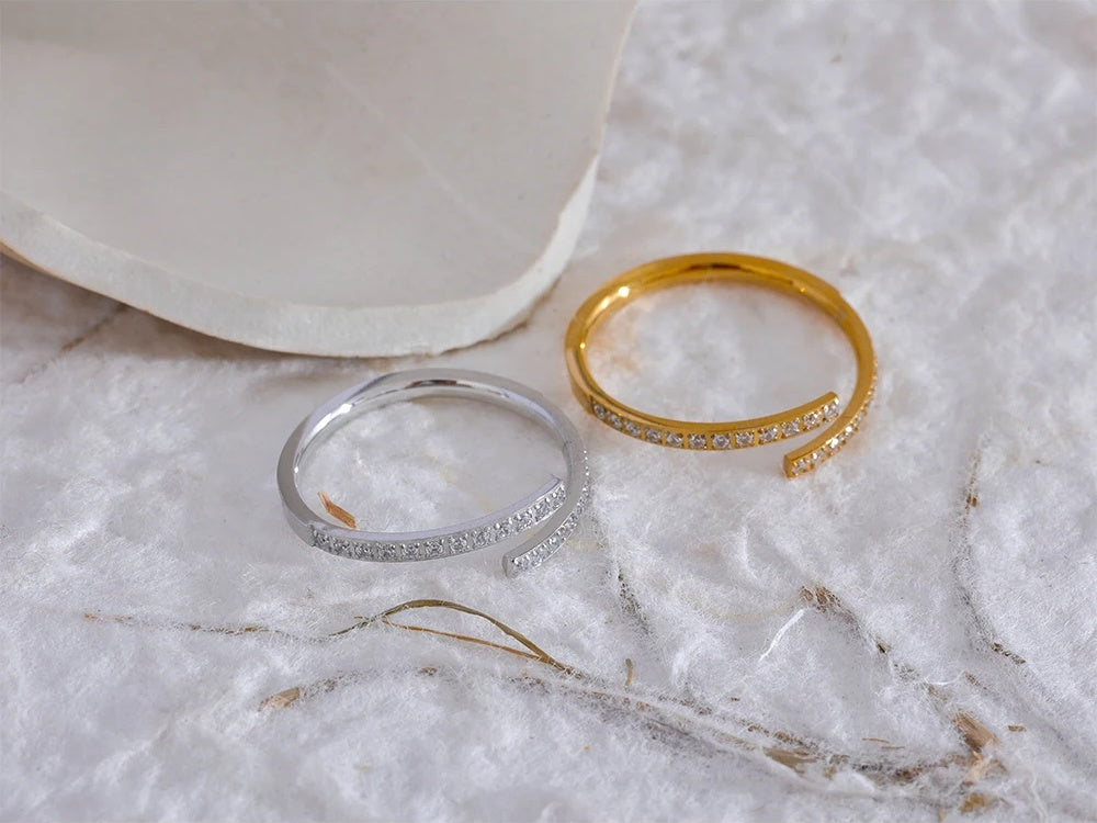 Minimalist cubic zirconia open modern ring - product image