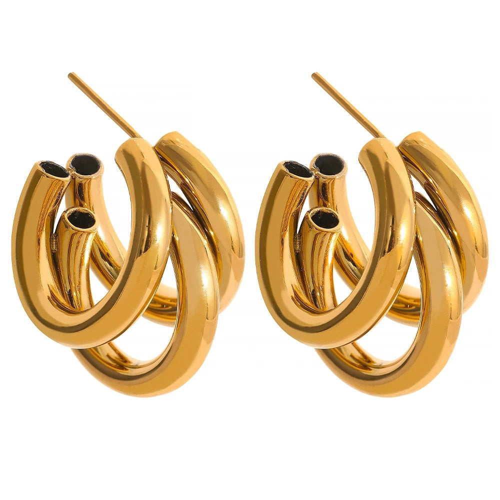 Minimalist gold color hoop statement earrings - product image