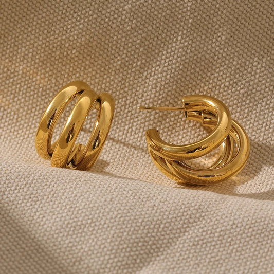 Minimalist gold color hoop statement earrings - product image