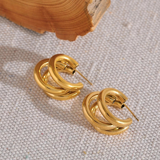 Minimalist gold color hoop statement earrings - product image