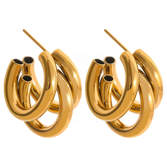 Minimalist gold color hoop statement earrings - product image