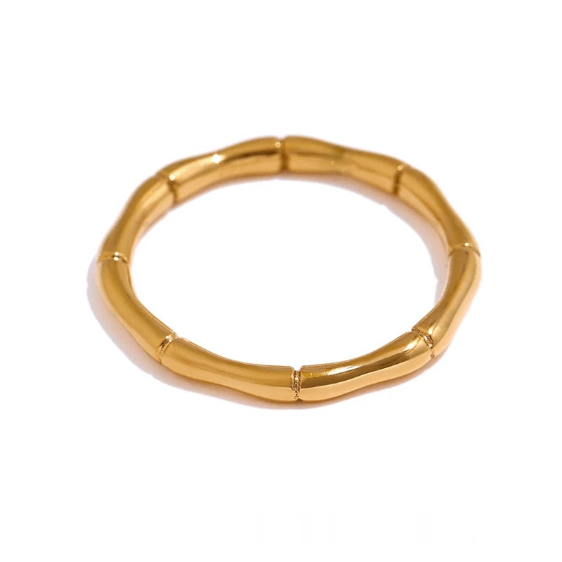 Minimalist golden bamboo joint cocktail ring - product image