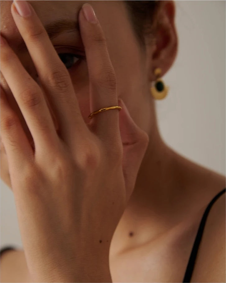 Minimalist golden bamboo joint cocktail ring - product image