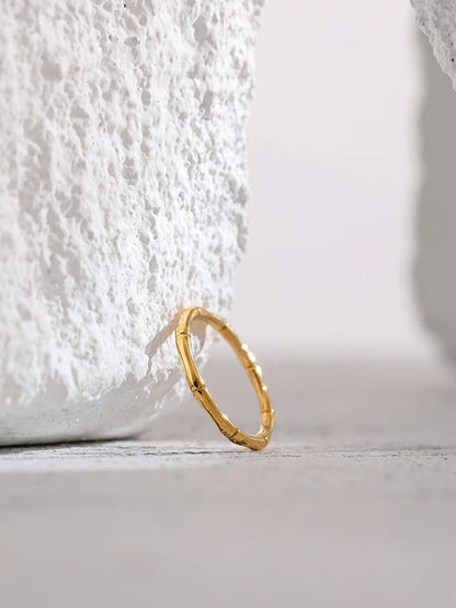 Minimalist golden bamboo joint cocktail ring - product image