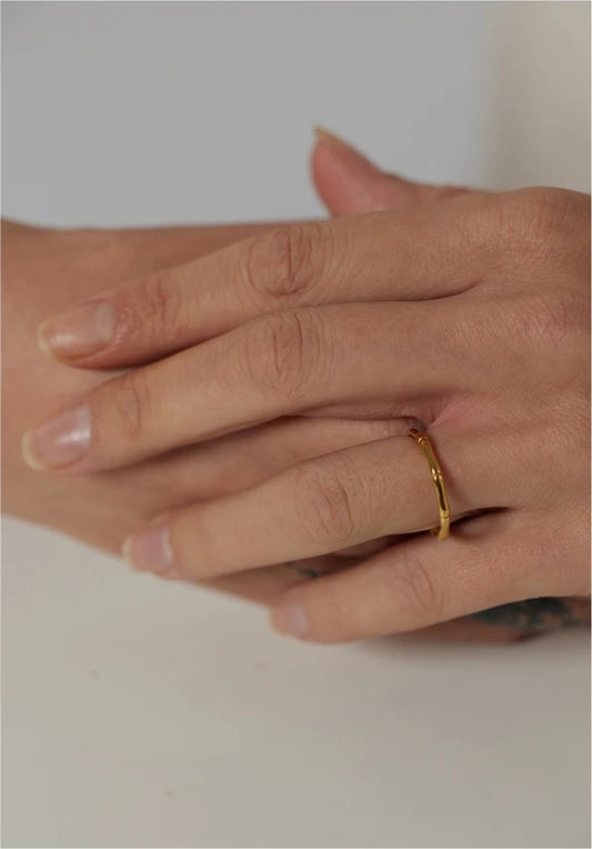 Minimalist golden bamboo joint cocktail ring - product image