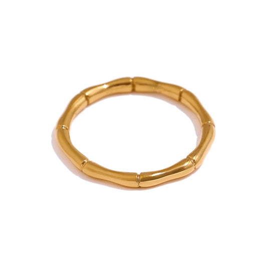 Minimalist golden bamboo joint cocktail ring - product image