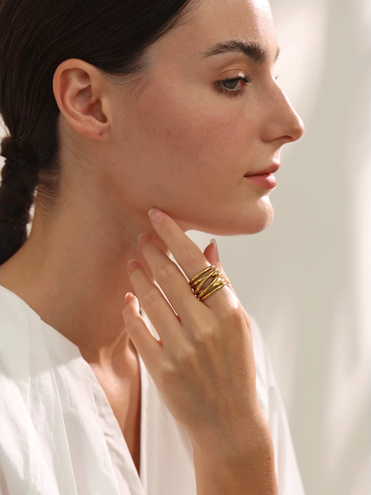 Minimalist golden wide trendy charm statement ring - product image