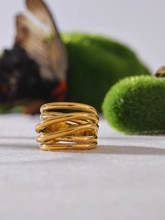 Minimalist golden wide trendy charm statement ring - product image