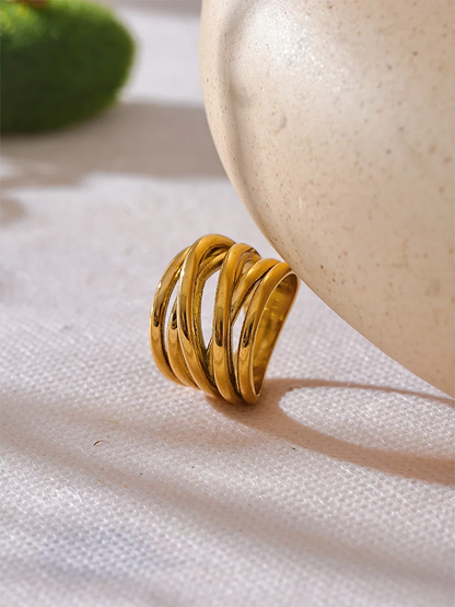 Minimalist golden wide trendy charm statement ring - product image