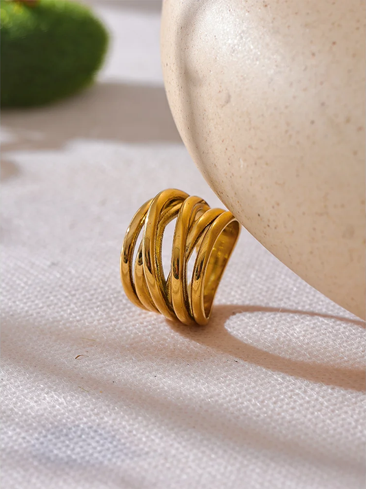 Minimalist golden wide trendy charm statement ring - product image