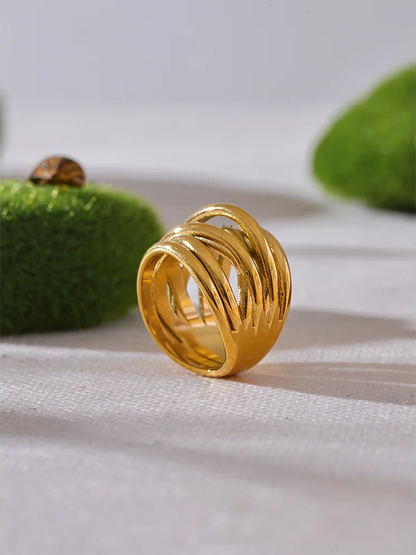 Minimalist golden wide trendy charm statement ring - product image
