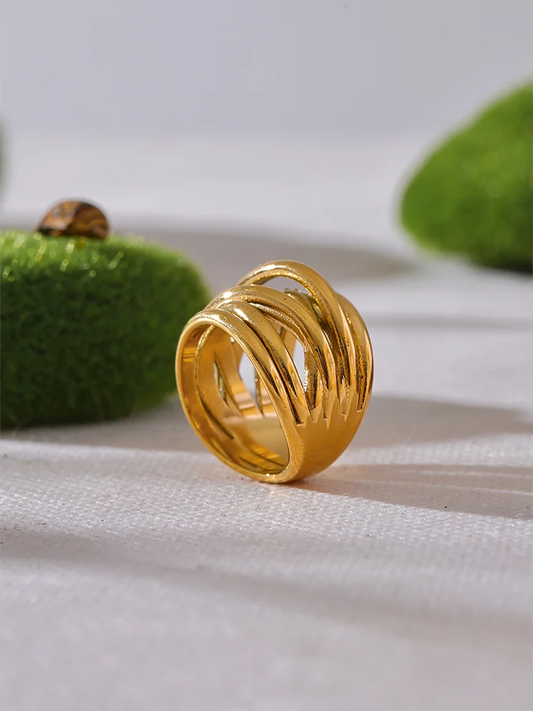 Minimalist golden wide trendy charm statement ring - product image