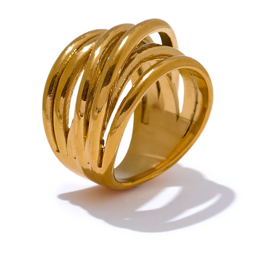 Minimalist golden wide trendy charm statement ring - product image