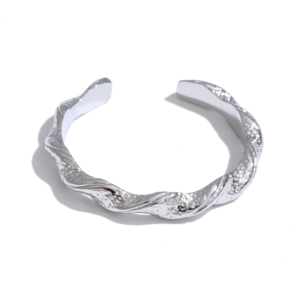 Minimalist hammer twisted open adjustable ring - product image