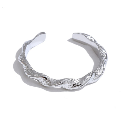 Minimalist hammer twisted open adjustable ring - product image