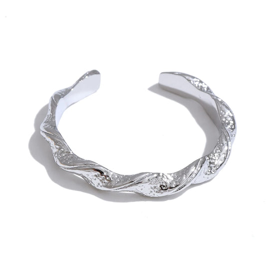 Minimalist hammer twisted open adjustable ring - product image