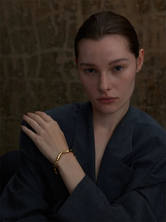 Minimalist hammered open cuff wrist bracelet - product image