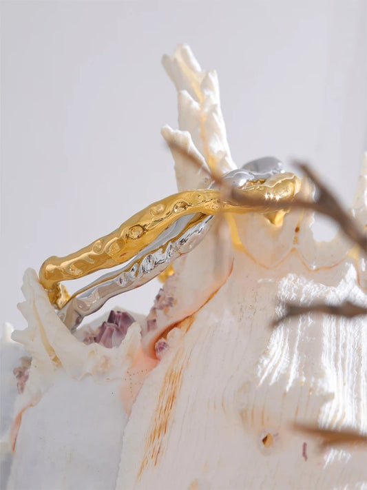 Minimalist hammered open cuff wrist bracelet - product image