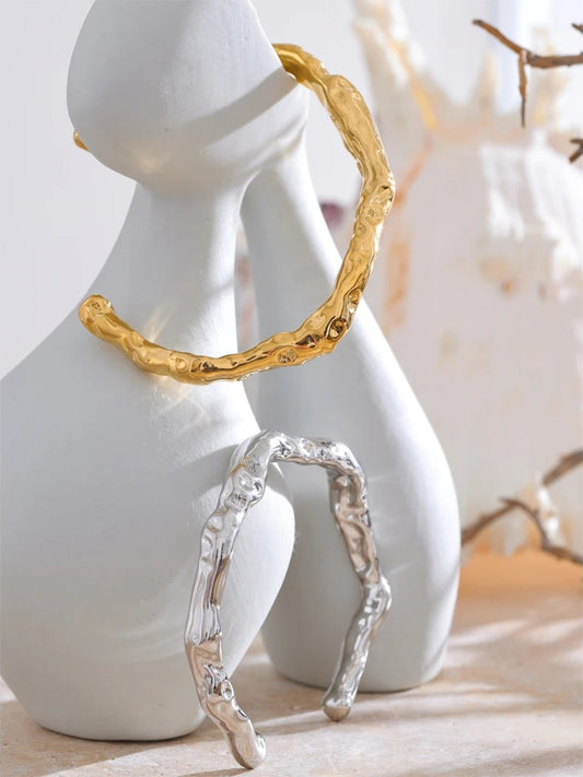 Minimalist hammered open cuff wrist bracelet - product image