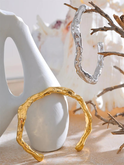 Minimalist hammered open cuff wrist bracelet - product image