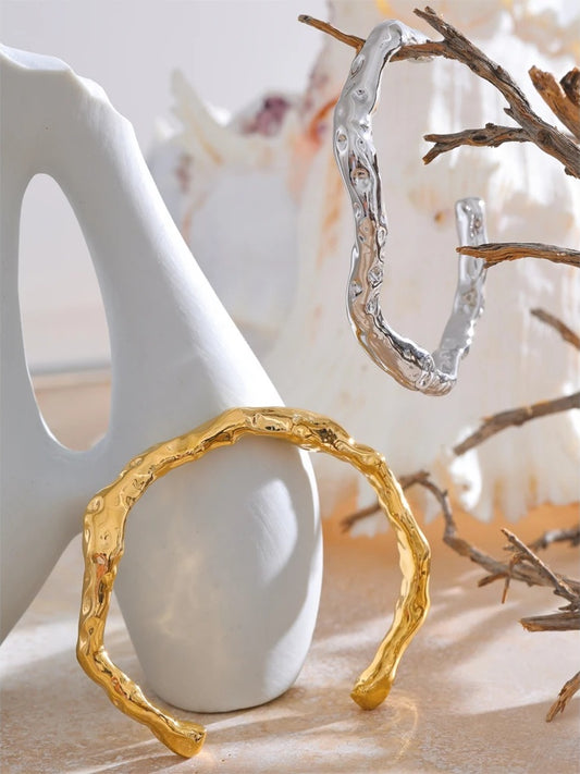 Minimalist hammered open cuff wrist bracelet - product image