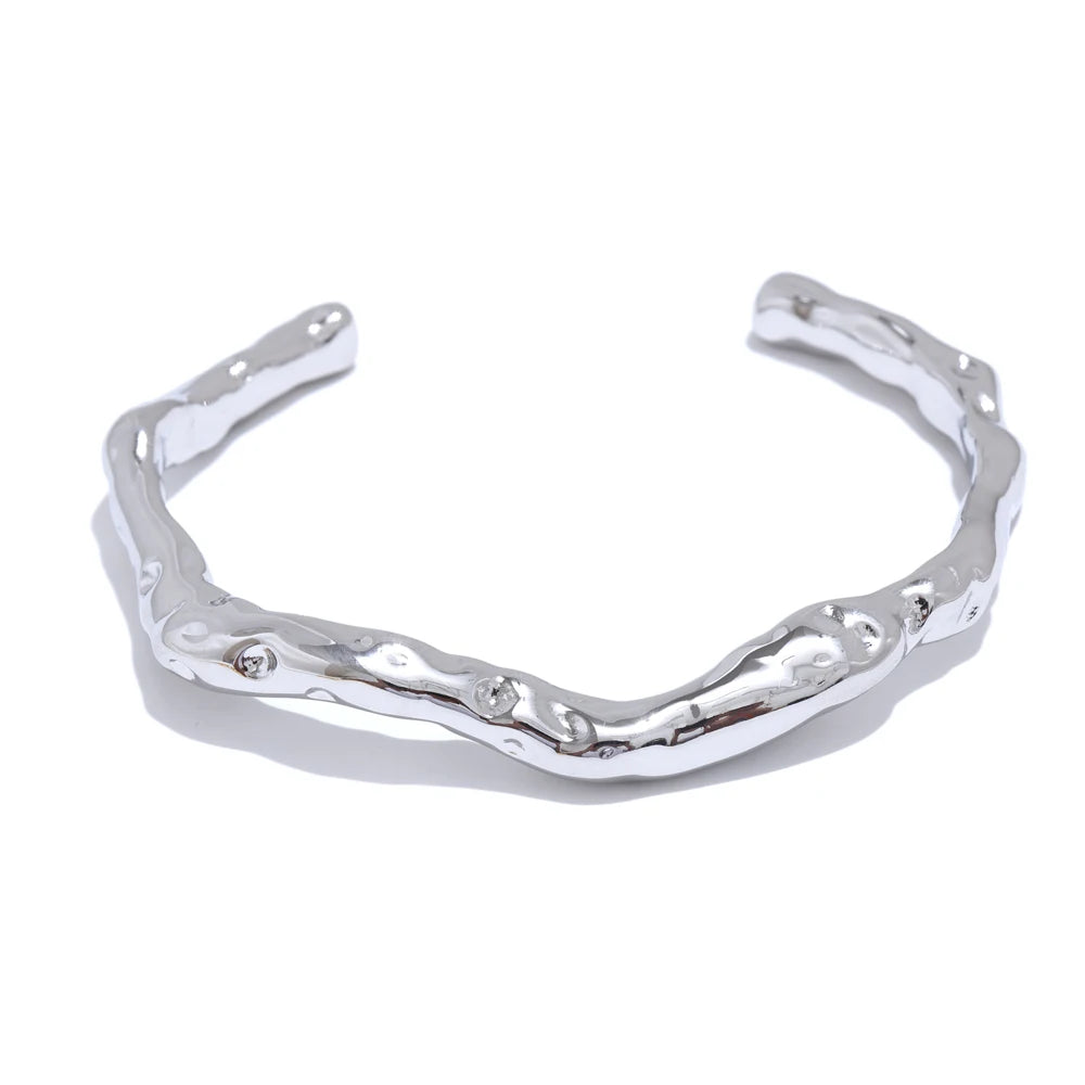 Minimalist hammered open cuff wrist bracelet - product image